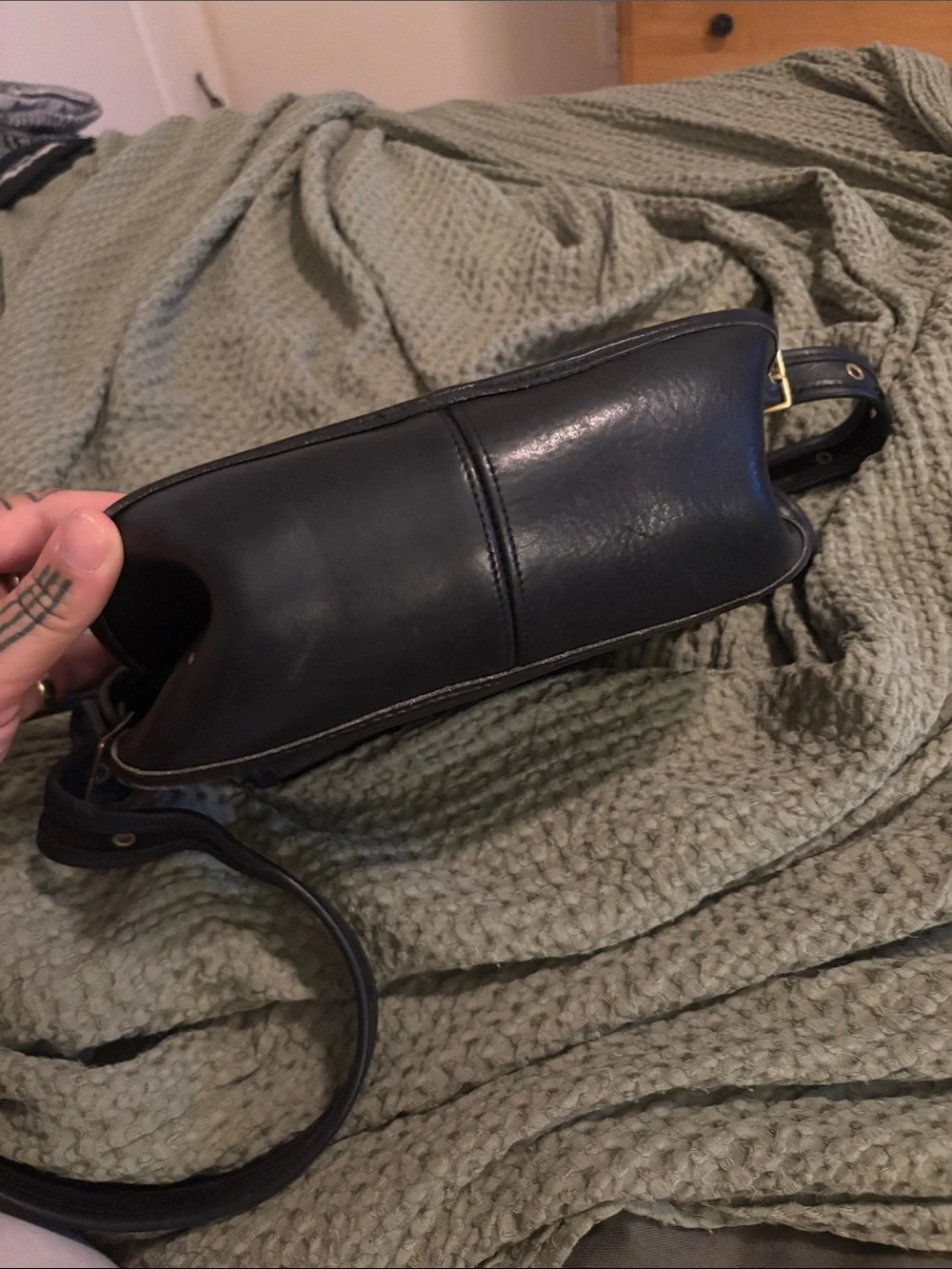 1996 Coach Black Leather Messenger Bag with Brass Hardware 9170- no hang tag